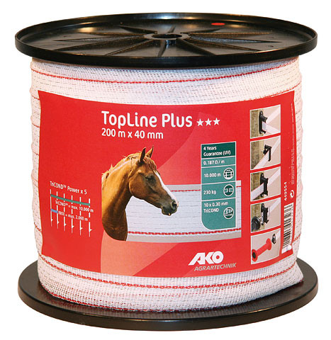 TopLine Plus Weidezaunband weiß/rot 40mm, Weidezaun, Zaunbau, Leitermaterial, Weidezaundrähte