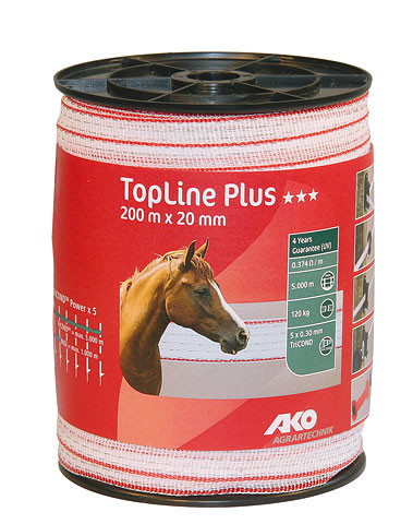TopLine Plus Weidezaunband weiß/rot 20mm, Zaunbau, Litzen, Weideband
